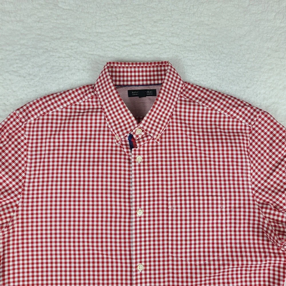 Banana Republic Dress Shirt Men XL Dark Red Non Iron Tailored Slim Fit Button Up